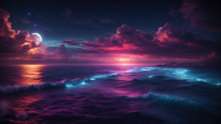 Sunset ocean wave moon mystical - a wave free wallpaper