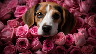 Sad dog pink roses floral - pink rose free wallpaper