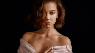 Pink dress woman portrait elina - short hair free wallpaper