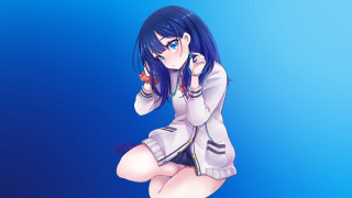 Anime girl blue background school - a stool free wallpaper for desktop
