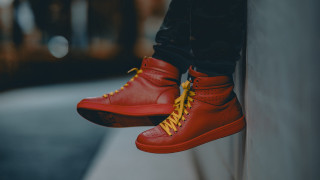 Person red yellow sneakers wall - sneaker free wallpaper