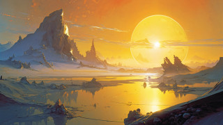 Mountain landscape sunset water city - the background and a body of water free wallpaper