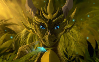 Green dragon blue eyes yellow - a yellow ball free wallpaper