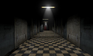 Dark hallway checkered floor ceiling - a dark hallway free wallpaper