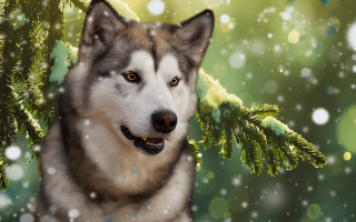 Husky snow fir branch christmas - husky free wallpaper