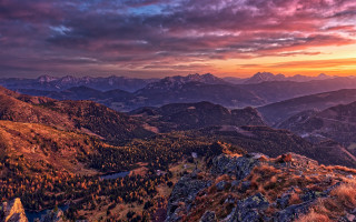 Mountain range sunset clouds trees - german romanticism free wallpaper for desktop