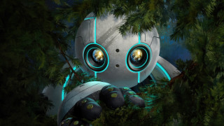 Futuristic robot hiding bamboo forest - the face free wallpaper