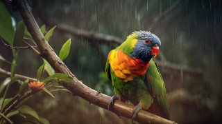 Colorful bird rainy branch green - a colorful bird free wallpaper