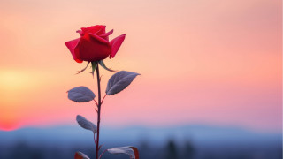 Red rose pink sky beach - a single red rose free wallpaper