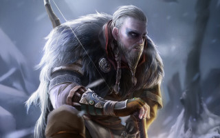 Bearded man snowy sword fur - free fantasy wallpaper