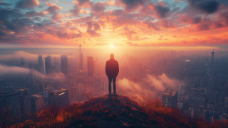 Hilltop cityscape sunset clouds fog - top of a hill free wallpaper