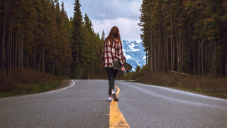 Woman skateboard mountain outdoors cinematic - her hand and a mountain in the background free wallpaper