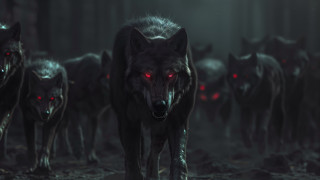 Wolf red eyes dark woods - dark art free wallpaper