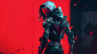 Futuristic suit red room cyberpunk - red wall free wallpaper for desktop