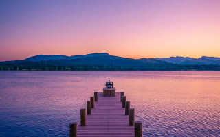 Dusk mountain lake boat pink - andrew geddes free wallpaper