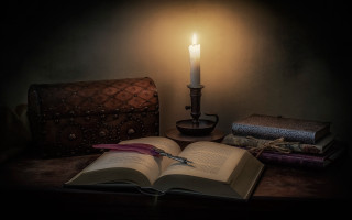 Book candle table lamp stilllife - the table free wallpaper for desktop