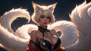White hair fox girl wings - her chest and chest free wallpaper