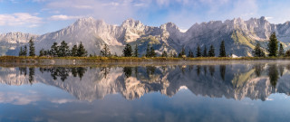 Mountain lake forest bridge castle - reflection free wallpaper for desktop