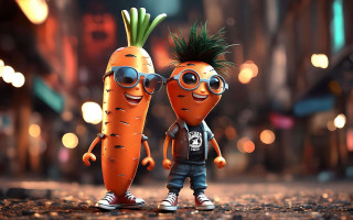 Carrots sunglasses street night 3d - figurativism free wallpaper