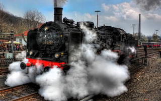 Steam engine forest train urban - the side of the track free wallpaper