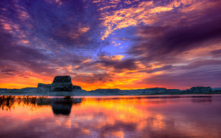 Sunset lake mountain clouds rock - a sunset over a lake free wallpaper for desktop