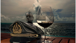 Wine hat ocean ship sunset - photorealistic imagery free wallpaper for desktop