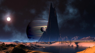 Distant planet mountain city lights - a distant planet free wallpaper