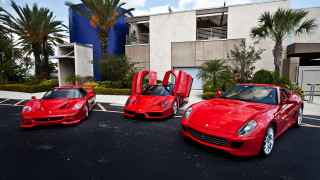 Red sports cars parking lot 4 - luxury free wallpaper for desktop