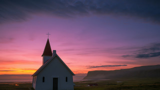 Church steeple cross sunset pink - a church free wallpaper