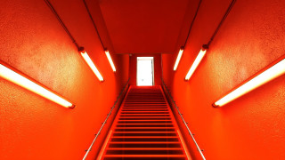 Staircase red wall bright light - donald judd free wallpaper