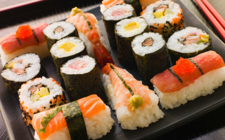 Sushi plate chopsticks fork table - sakimichan free wallpaper