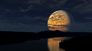 Full moon lake reflection night - over a lake free wallpaper