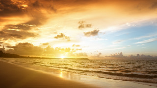 Sunset ocean clouds beach person - cloud and water free wallpaper