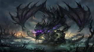 Demonic dragon purple eyes horns - a swampy area free wallpaper