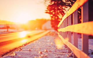 Snowy road bench sunset embers - the sun shining free wallpaper