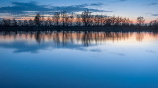 Lake trees sunset reflection impressionist - reflective free wallpaper