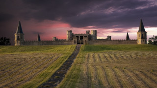 Castle path sunset clouds medieval - romanesque free wallpaper