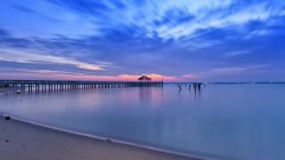 Pier beach sunset blue sky - a pier free wallpaper