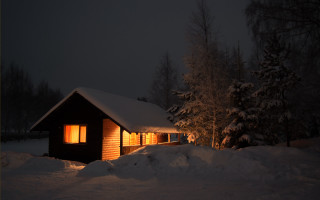 Cabin snow night litwindow forest - doug ohlson free wallpaper