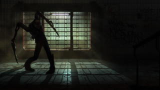 Creepy person knife dark room - photorealistic lighting free wallpaper
