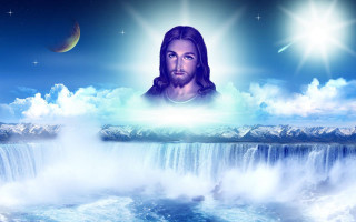 Jesus waterfall sky moon crescent 2 - god ray free wallpaper