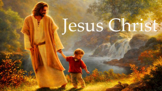 Jesus holding child waterfall field - radiant free wallpaper