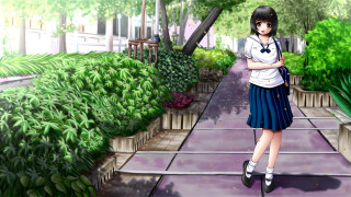Girl park sidewalk backpack anime - a backpack free wallpaper