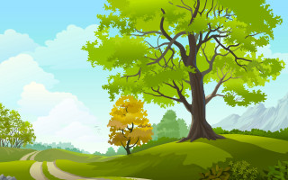 Cartoon road green forest mountain - a green forest free wallpaper