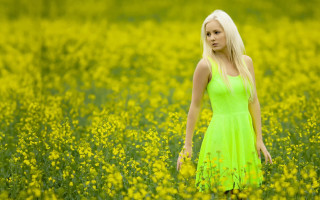 Green dress flower field outdoors - her pocket free wallpaper