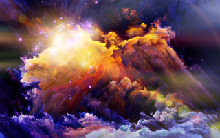 Colorful clouds stars fire sky - the center free wallpaper
