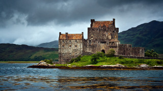 Castle island lake mountains clouds - dark cloud free wallpaper