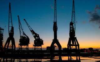 Cranes beach sunset cityscape silhouette - constructivism free wallpaper for desktop