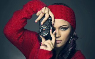 Woman red sweater camera portrait - daphne mcclure free wallpaper