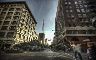 Cityscape tallbuildings trafficlight cloudyday figure - elbridge ayer burbank free wallpaper